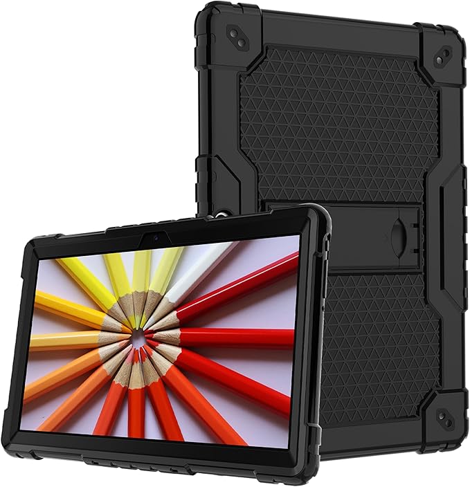 Case for Pritom M10 /quntiCO Y10 /Digiland DL1036 /Voger priorpad X100 /VUCATIMES N10/Gateway 10.1 HD Tab Case with Stand Rubber Hybrid Come with 9H Tempered Glass Film (Black/Black/1 PC)