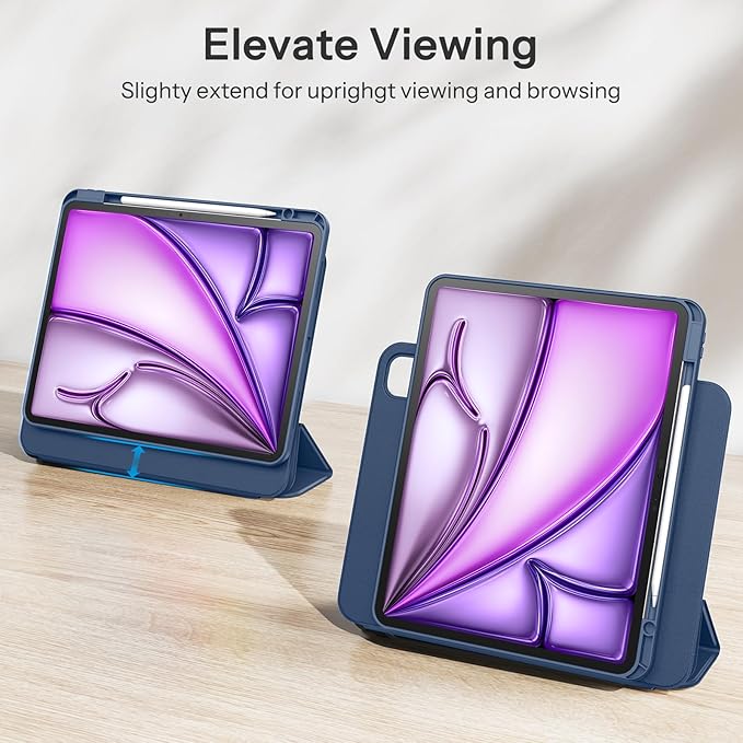 SPARIN Case for iPad Air 13 Inch M4 2026/M3 2025/M2 2024 ((8th/7th/6th Generation) Removable Magnetic Cover with Apple Pencil Holder Portrait and Landscape Stand Auto Wake/Sleep -Navy Blue