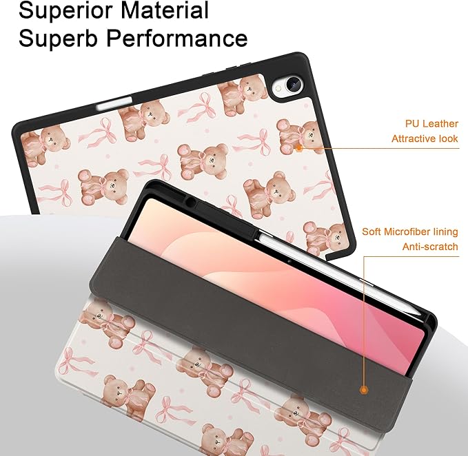 DONGKE Case for Samsung Galaxy Tab S11 5G 11 2025 Model (SM-X730/X736B) Slim Lightweight Trifold Stand Cover with S Pen Holder Auto Sleep/Wake Soft TPU Shockproof Back Lovely Bears