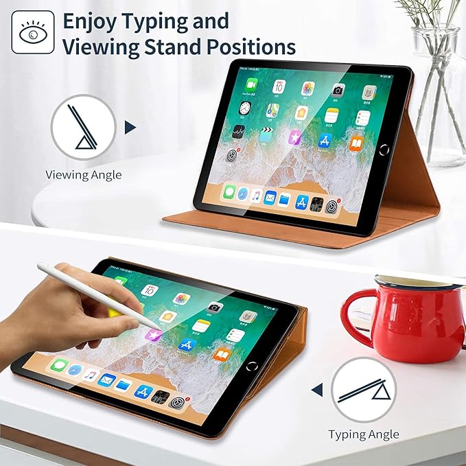 Gexmil Genuine Leather Case for iPad 10.2 Inch CaseCowhide Folio Cove for iPad 9/8/7 Generation(2021/2020/2019) Anti Fingerprint/Slipr Auto Sleep/Wake with Adjustable StandFlower Brown