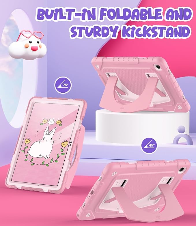 OKP Case for Samsung Galaxy Tab A9+ Plus 11 Inch 2023/ A11 Plus 2025 Shockproof Rugged 11 Galaxy A9+/ A11+ Tablet Cover with Built-in Screen Protector Shoulder Strap Kickstand Pink+Light Pink