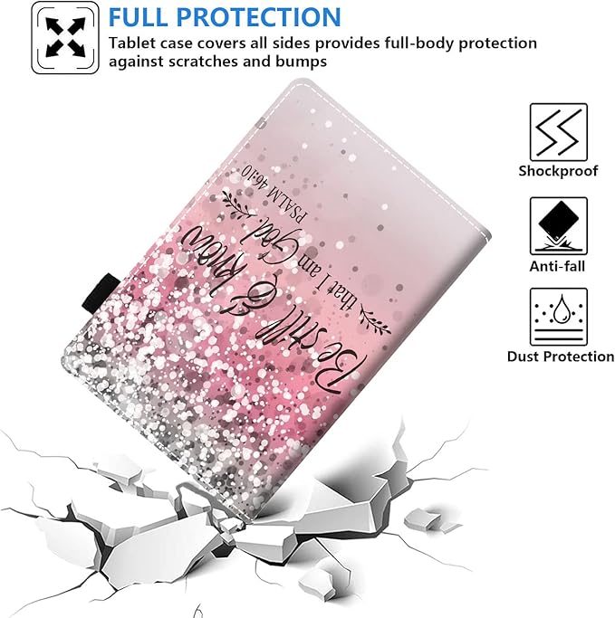 Case for Kindle Fire HD 10/Fire HD 10 Plus Tablet 10.1 inch (11th Generation 2021 Released) - Pink Background Bible Verse Psalm 46:10 Design Slim PU Leather Cover with Auto Sleep Wake