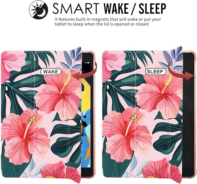 JOYLAND Hibiscus Flower for iPad 10th Generation Case 10.9 inch/iPad (A16) 11th Generation 11 Inch 2025 with Pencil Holder-Trifold Stand Protective Cover with Soft TPU BackPink