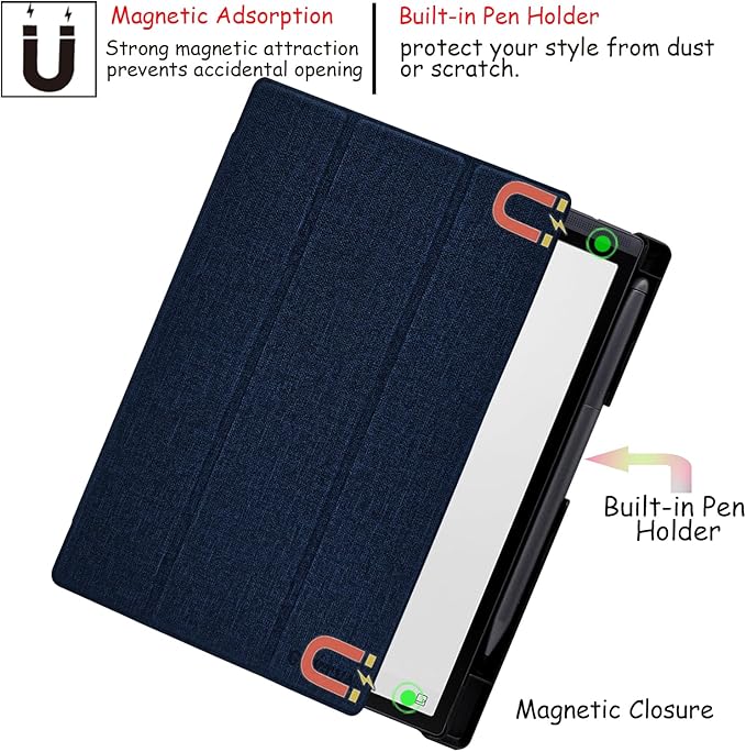 Protective Folio Case for 8.2'' iFLYTEK AINOTE Air 2 Ultra-Thin Lightweight Trifold Protective Cover with Built-in Pen Holder Auto Sleep/Wake for AINOTE Air2 Tablet (Cloth Bark Blue)