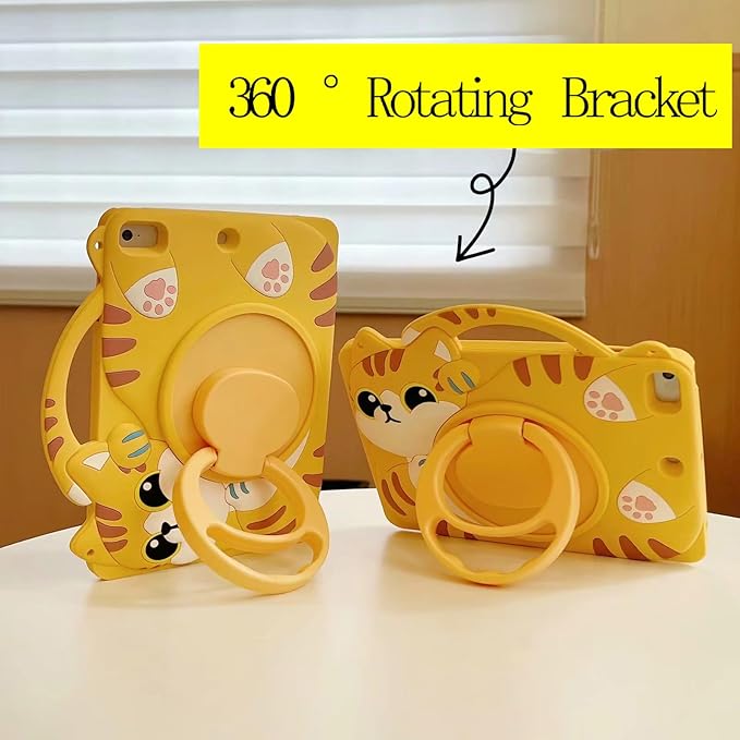 3D Cute Vivid Cat Case for iPad 9th/8th/7th 10.2 inch/Air 3rd 2019 /Pro 2017 10.5 inchKawaii Cartoon Character Pretty Cat Soft Silicone Rotating Stand Case with Lanyard for Kids Teens Girls Women