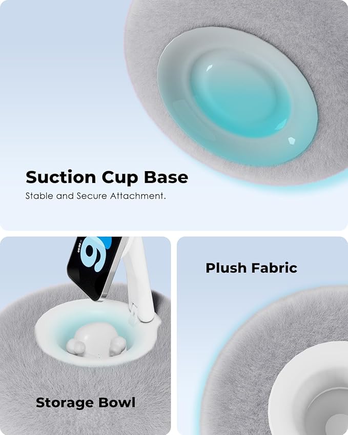Viozon Phone Holder for Bed Magnetic Pillow Stand Compatible with 4-7 Phone/Kindle with Small Storage Removable Suction Base for Stability Idea for Kindle Reading and Video Watching On BedGrey