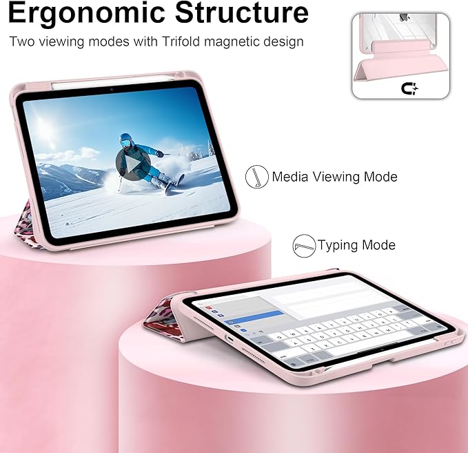 TWOLSKOO Case for iPad Pro 11-inch (M5 2025 / M4 2024) Clear Acrylic Back with TPU Bumper Pencil Holder Trifold Stand Auto Sleep/Wake Bows &amp Cherries