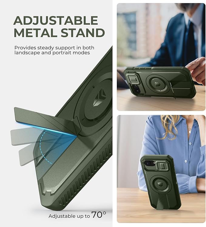 Dexnor for iPhone 17e Case iPhone 16e Case [2 Front Frame &amp Built-in Slide Camera Cover &amp Kickstand] Compatible with MagSafe Heavy-Duty iPhone 17e/16e Case with Screen Protector 6.1'' Army