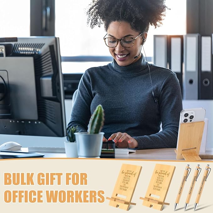 Ripeng 20 Sets Employee Appreciation Gifts Bulk Bamboo Phone Stands with Ballpoint Pens for Desk Office Workers Thank You Gift for Team Coworkers Staff Volunteer Nurse Teacher Colleagues