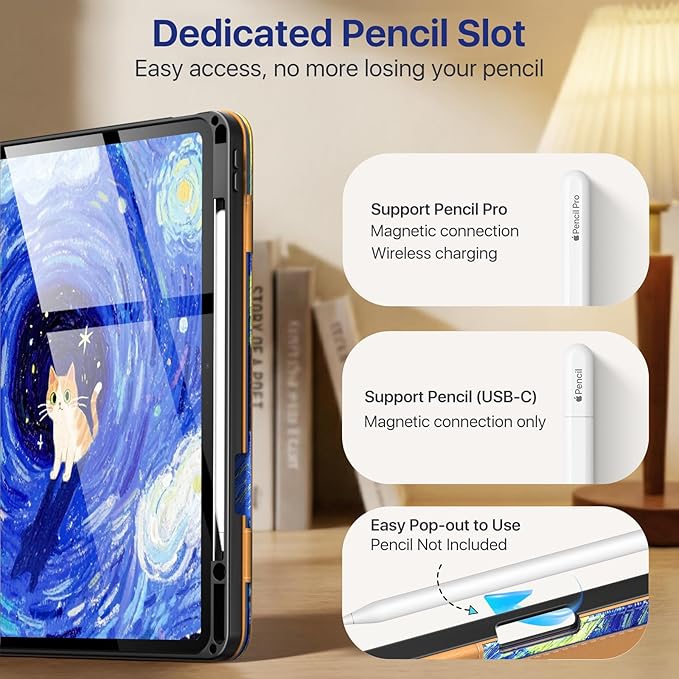 MoKo Case for iPad Air 13-inch (M4) 2026 / (M3) 2025 / (M2) 2024 with Pencil Holder &amp Hand Strap &amp Pocket Premium Leather Folio Stand Cover Multiple Viewing Angles Starry Night