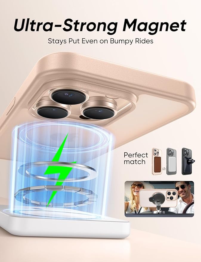 MAGIC JOHN 360° Rotatable Magnetic Invisible Stand for iPhone 16 Pro Case [Camera Control Button] [Compatible with MagSafe] 16FT Shockproof for iPhone 16 Pro Case with Kickstand Rose Gold
