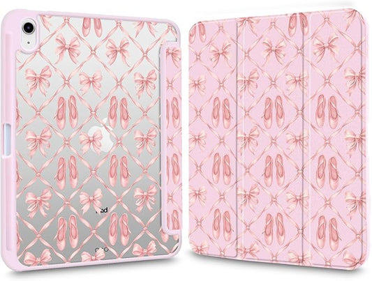 Cute Case for iPad Air 13 (M3) 2025/ (M2) 2024 Pink Coquette Ballet Bow Clear Hard Back Hybrid Casewith Pencil Holder Trifold Stand Slim Tablet Cover for Girls Women