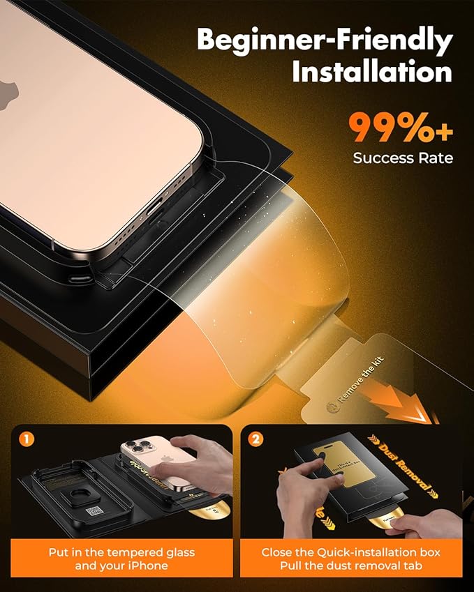 UNBREAKcable for iPhone 16 Pro Max Screen Protector [Quick-Installation Box] 3-Pack 9H+ Hardness Shatterproof Tempered Glass [99.99% HD Clear] [Case Friendly] [Bubble Free] for iPhone 16 Pro Max 6.9