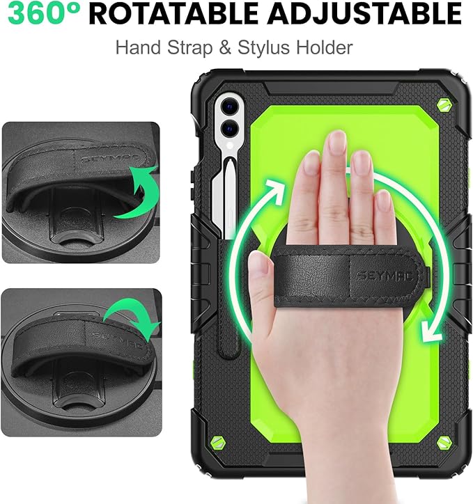 SEYMAC Case for Samsung Galaxy Tab S10+ Plus 2024/S9 FE+/S9+ 12.4 2023 Heavy Duty Shockproof Protective Case With Screen Protector Stand Hand/Shoulder Strap and Pen Holder Green