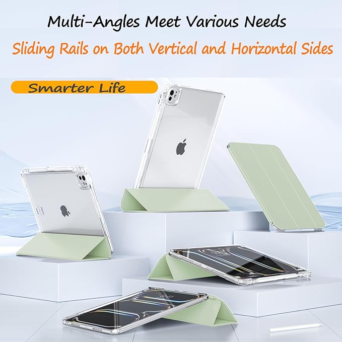 Slim Case for iPad Pro 11 Inch 4th/3rd/2nd Generation (2022/2021/2020) Clear Case with Pencil Holder Slide to Separate Auto Sleep/Wake Detachable Trifold with Stand Leather Cute Cover (Green)