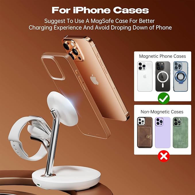 3-in-1 Magnetic Wireless Charger for iPhone 12-16Fast Charging Station for Apple Watch &amp AirPods | MagSafe Desktop Dock 360° Adjustable Stand