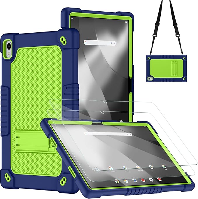 for Walmart Onn 12.1 inch Tablet Pro 2024 Model Case/Onn 12.1 inch Tablet Pro(100146663) Case Kids Friendly with Shoulder Strap Stand 2Pcs Tempered Glass Screen Protector (Navygreen+2Pcs)