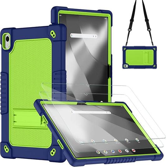 for Walmart Onn 12.1 inch Tablet Pro 2024 Model Case/Onn 12.1 inch Tablet Pro(100146663) Case Kids Friendly with Shoulder Strap Stand 2Pcs Tempered Glass Screen Protector (Navygreen+2Pcs)