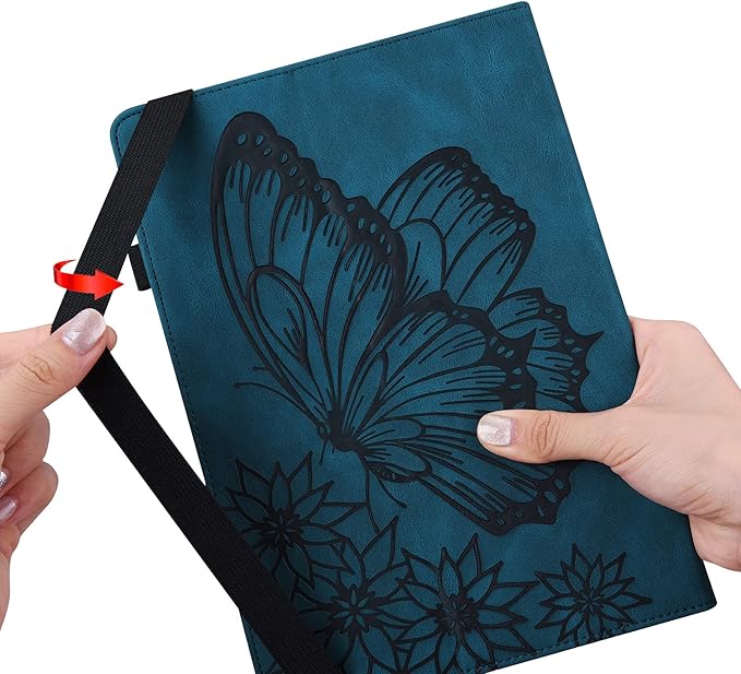 for Amazon Kindle Fire HD 10 &amp HD 10 Plus Case 13th/11th Generation 10.1 inch (2023/2021) Folio Stand Embossed PU Leather Wallet Cover with Pencil Holder/Card Pockes Blue Flower Butterfly