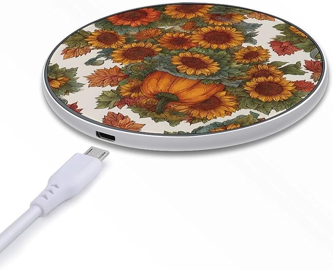 Pumpkins Sunflowers Leaves Fast Portable Charger 10W Funny Graphic Phone Charging Pad with USB Cable