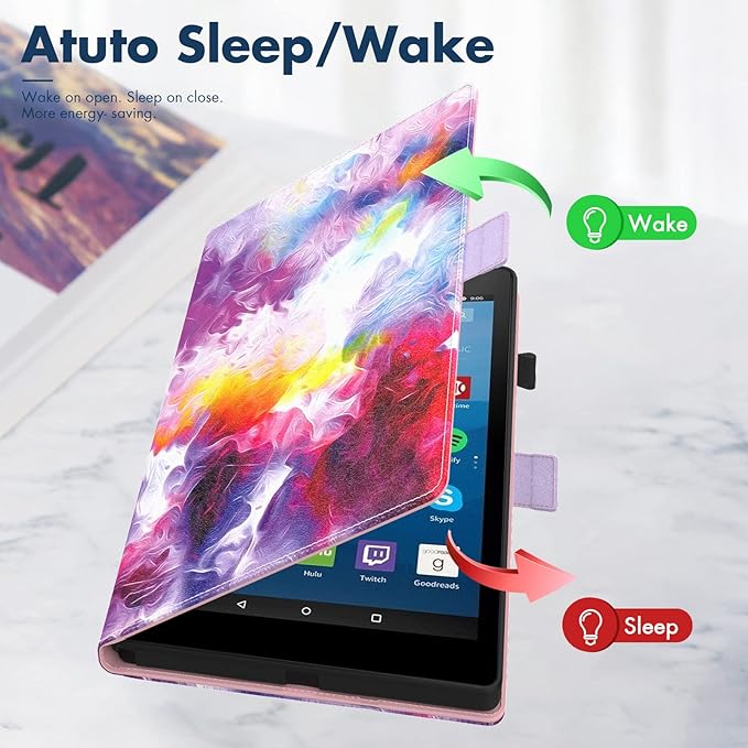 Dteck for Fire HD 8 Tablet Case (8th/7th/6th Generation-2018/2017/2016 Release) 8 Slim Folio Case with Auto Sleep Wake &amp Stand Function with Hand Strap Protective PU Leather Cute Cover Colorf