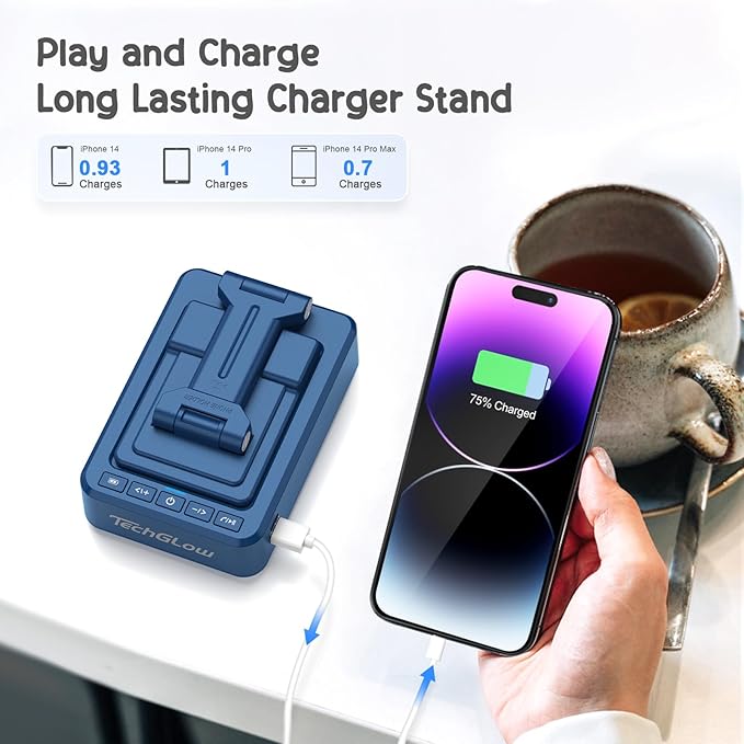 TechGlow Gifts for Men Women Foldable Cellphone Stand with Bluetooth Speaker and Charging Funtion Birthday Gift Idea for Mom Dad Cool Gadget Tech Gifts-Blue