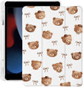 Cute Brown Bow Bear for iPad Air 13 Inch Case M3 2025/M2 2024 with Pencil Holder Auto Sleep/Wake White Leather Soft TPU Back Cover