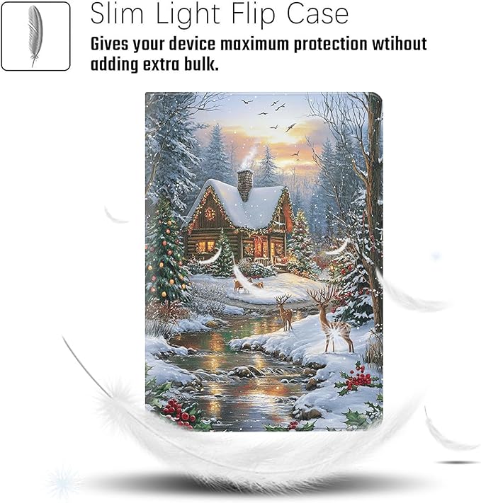 Case for Samsung Galaxy Tab A11/A9 8.7-Inch 2025/2023Adjustable Stand Auto Wake/Sleep Function Full Body Protection Cover - Christmas Cabin Snow Scene