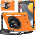 BRAECNstock for Apple iPad 9th/ 8th/ 7th Generation Case 10.2 2021/2020/2019 Shockproof Protective iPad 10.2 Kids Case with Screen Protector Pencil Holder Rotating Stand + Hand Strap Orange