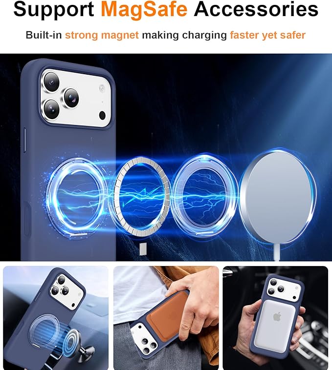 STERKER 360° Rotatable Stand Compatible with iPhone 17 Pro Max Case with Magnetic [Military Grade Drop Tested][Adjustable Kickstand] Ring Holder Silicone Slim Back Soft Edge Blue