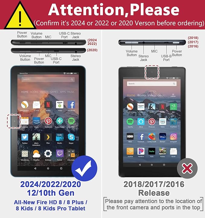 Grifobes Case 8/8 Plus [Only for 2022/2020 Released 12th/10th Generation] Premium PU Leather Folio Stand Smart Auto Wake/Sleep Cover with Built-in Stylus Holder/Pocket Marble Blue