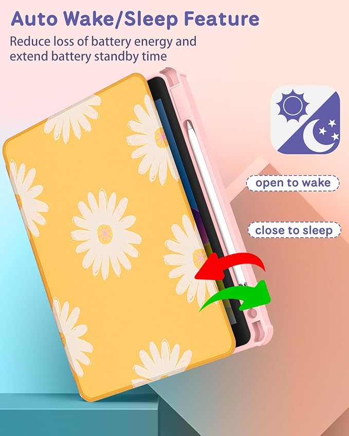 for iPad Air 11 inch Case Air 5th/4th Generation 10.9 Pro 11'' Case Women Girls for Apple Pencil Holder Girly Cute Yellow Flower Rotating Folio Cover for iPad Air 5/4 (2022/2020)/Pro 11