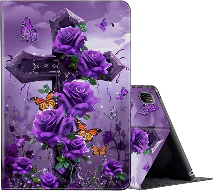 Cross with Purple Rose Butterflies