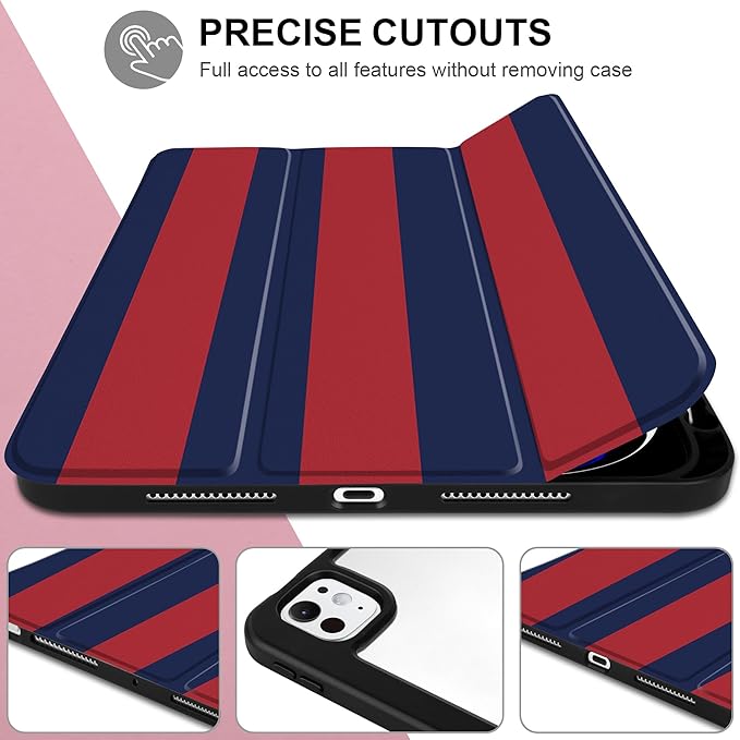 Case for iPad Pro 13 inch (M5) 2025 (M4) 2024 Release Slim Lightweight Stripe Design Cover with Clear Back TPU Edge Pencil Holder Trifold Stand Red Blue Stripes