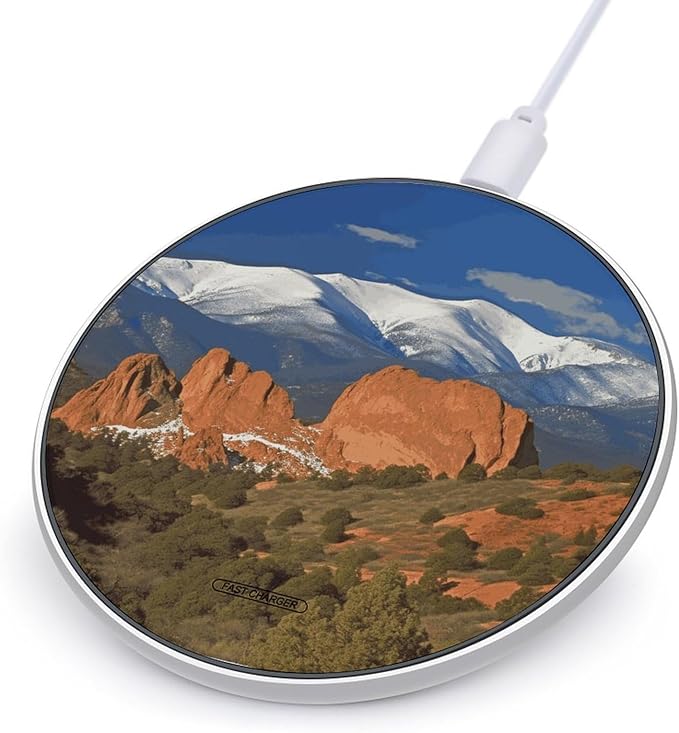 Pikes Peak Colorado Wireless Charger Fast Wireless Charging Pad with USB Cable 10W Anti-Slip Magnetic Wireless Charger Portable Slim Charger Puck Travel Charging Station
