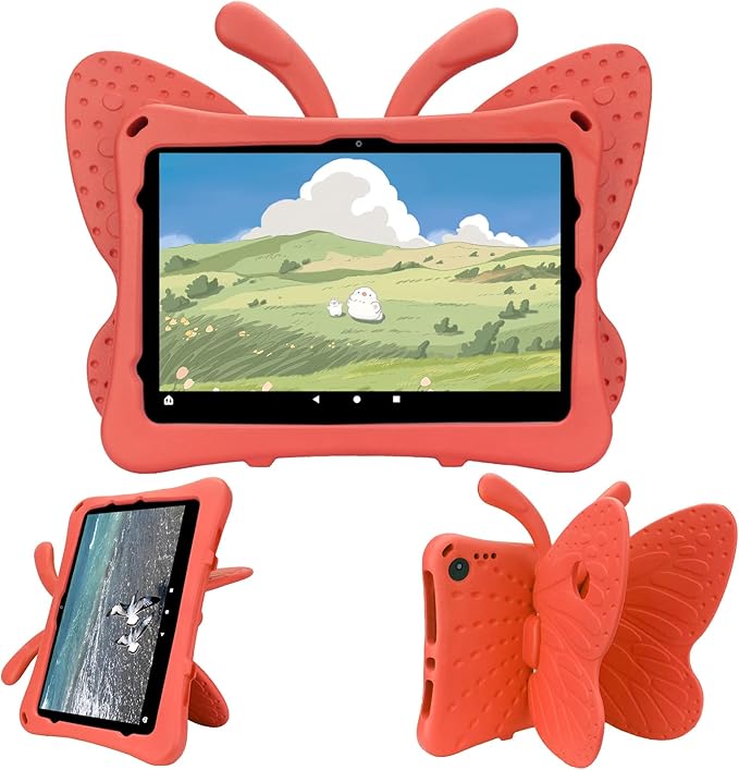 Dteck Fire HD 10 Tablet Case (2021/2023 Release 11/13th Generation) 3D Cute Butterfly Case for Kids Lightweight Stand Shockproof Rugged Heavy Duty Fire HD 10 Kids Pro Tablet Cover Red