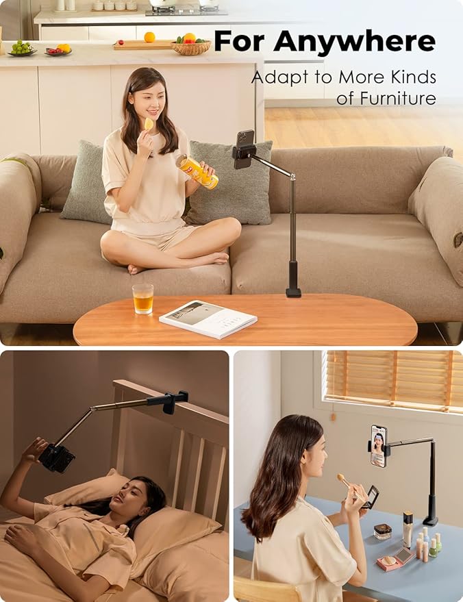 Viozon Phone Holder Flexible Long ArmOverhead Mount360° Angle AdjustableAluminum Alloy C Clamp for Headboard Bedside&ampTable&ampDeskCompatible with 3.5-6.9 PhoneiPhone 16 15Plus / Pro Max