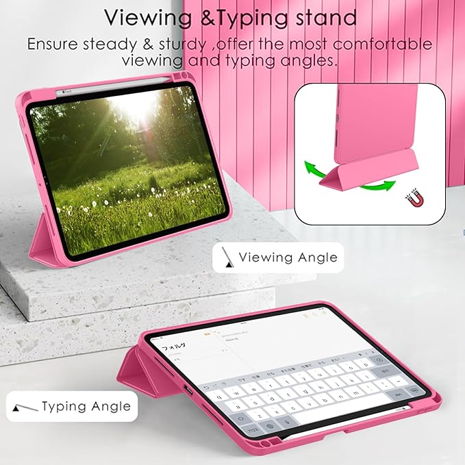 ZryXal iPad Pro 11 Inch Case (M5) 2025/ (M4) 2024 (Model: A2836/A2837/A3006) Trifold Stand Smart Cover with Pencil Holder and Soft TPU Back Auto Wake/Sleep (New Peach Red)