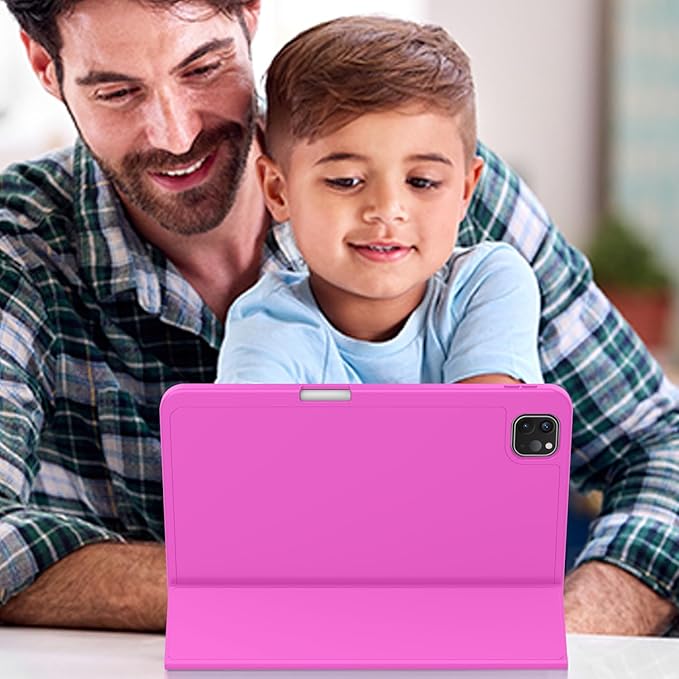 ZryXal iPad Pro 11 Inch Case (M5) 2025/ (M4) 2024 (Model: A2836/A2837/A3006) Trifold Stand Smart Cover with Pencil Holder and Soft TPU Back Auto Wake/Sleep (Deep Pink)