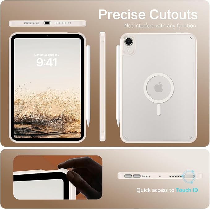 BENTOBEN for iPad Mini7 (A17 Pro) Case iPad mini 7th /6th Generation Magnetic Case (2024/2021) Translucent Matte Back Shock and Drop Protection Cover for iPad mini7/Mini6 8.3 Off-White