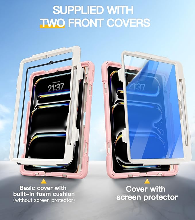 BRAECN Case for iPad Pro 11 inch M5 2025 &amp M4 2024 4 Layers Heavy Duty Full-Body Protection Screen Protector Pencil Holder 360° Rotating Handle Kickstand Shoulder Strap Kids Friendly