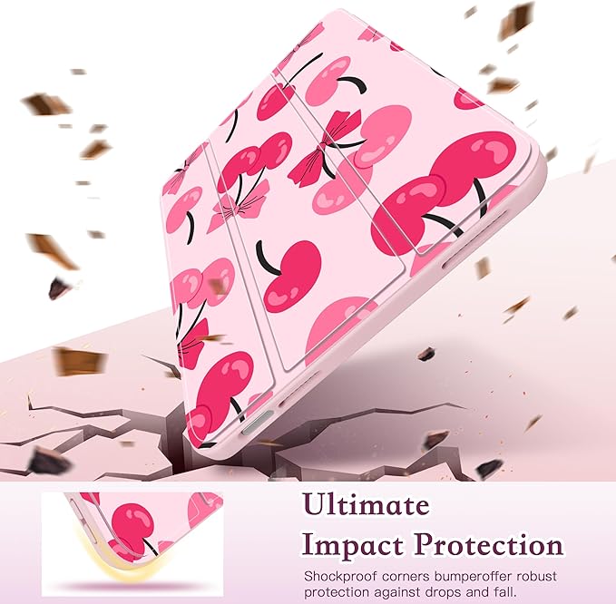 CISSOOK Case for iPad (A16) 11 inch 2025 &amp 10.9 inch iPad 10th Generation 2022 3D Pattern Slim Lightweight Protective Cover with Stand Auto Wake/Sleep Function Pink Cherry