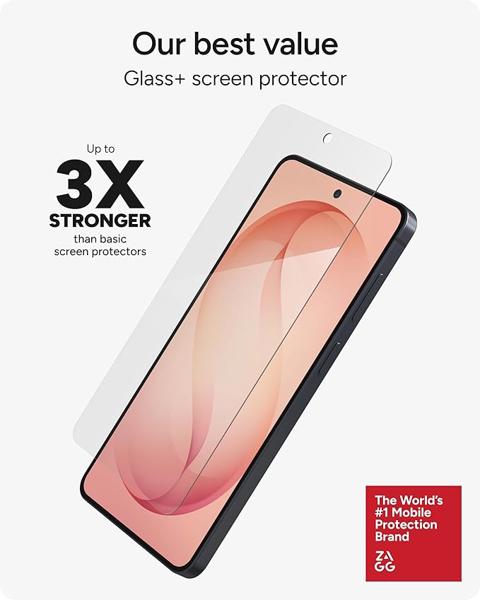 ZAGG Glass+ Samsung Galaxy S26+ Screen Protector - Impact &amp Shatter Protection 3x Stronger Tempered Glass Fingerprint Scanner Compatible Scratch Resistant InvisibleShield Easy Installation