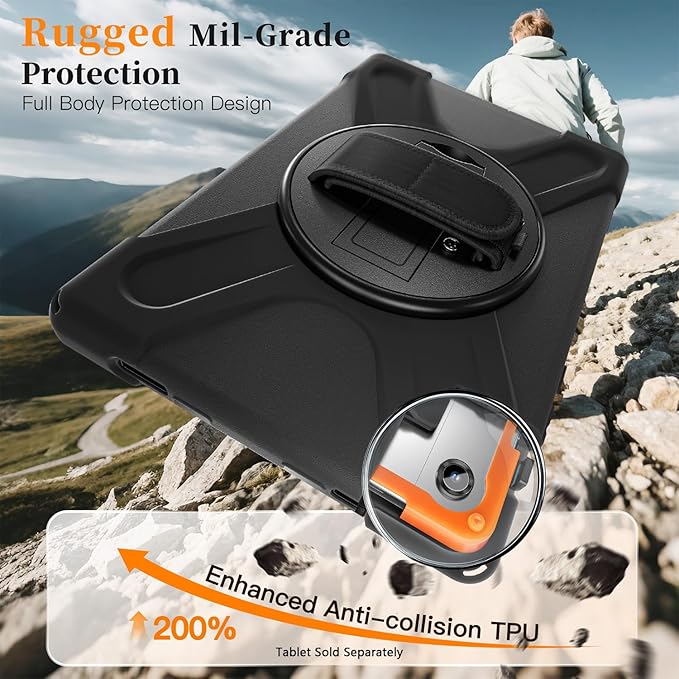 Sahara - Compatible with Galaxy Tab A11+ Case | Heavy Duty Design | Hand Strap &amp Shoulder Strap | Raider-X Series