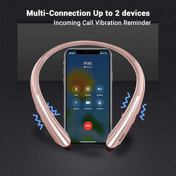 Neckband Bluetooth Headphones Bluetooth 5.4 Wireless Headphone with Retractable EarbudCVC8.0 Noise Cancelling 16Hrs Playtime Around The Neck Headphones Stereo Headset for Music Conference Videos