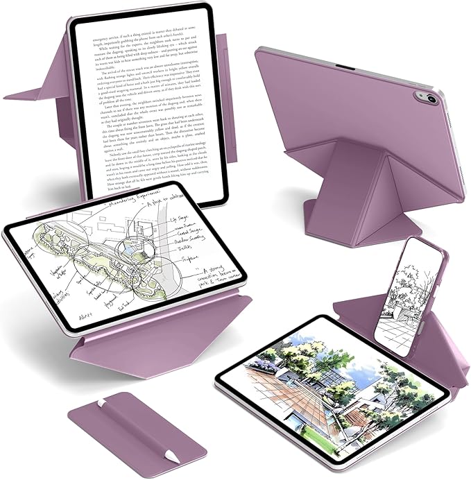 JKSML Dynamic Folio Case for iPad Air M4/M3/M2 11 &amp Air 4th/5th Gen 10.9 Detachable Pencil Holder 20+ Multi-Angle Origami Cover Slim &amp Ergonomic &amp Powerful Magnetic - Berry Purple