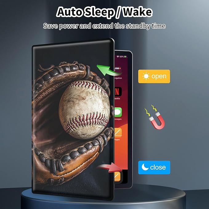 Case for Galaxy Tab A9+/A9 Plus 11 inch 2023 2024Slim Leather Multi-Angle Stand Folio Cover Auto Wake/Sleep for Samsung Galaxy Tab A9 Plus Tablet SM-X210/X216/X218Retro Baseball