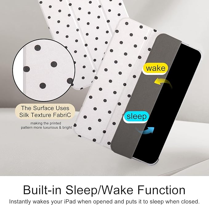 case for ipad 11th Generation11 Inch 2025 (A16 Chip) &amp 10th Gen 10.9 Inch 2022 - Slim Scratch-Resistant Hard PC Translucent Back Shell SmartCover Wake/Sleep Function White Black Polka dot
