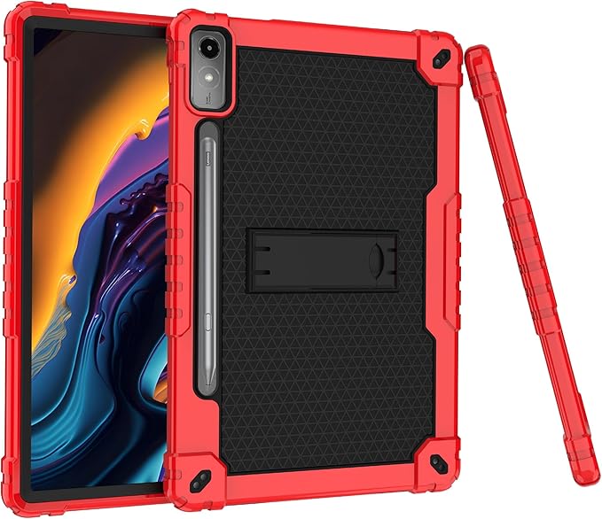 Case for Lenovo Tab P12 12.7 Inches Tablet Case Shockproof Hybrid Kids Case with Screeen Protector for Lenovo tab P12/Xiaoxin Pad Pro 12.7 Tablet Case TB370FU/TB371FC (Red/Black/2 PCS)