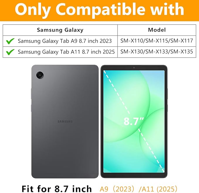 ROISKIN for Samsung Galaxy Tab A11 8.7 Inch 2025 Galaxy Tab A9 8.7 Inch 2023 with HD Screen Protector &amp Shoulder Strap 360 Kickstand &amp Handle Heavy Duty Military Drop Case-Kids Friendly